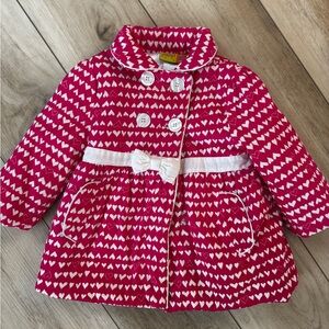 Penelope Mack Pink Heart Corduroy Satin Winter Pea Coat Girl 3T